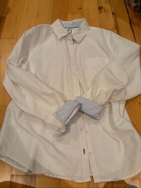 jcpenney White Button-Down Shirt with Blue Stripe Trim